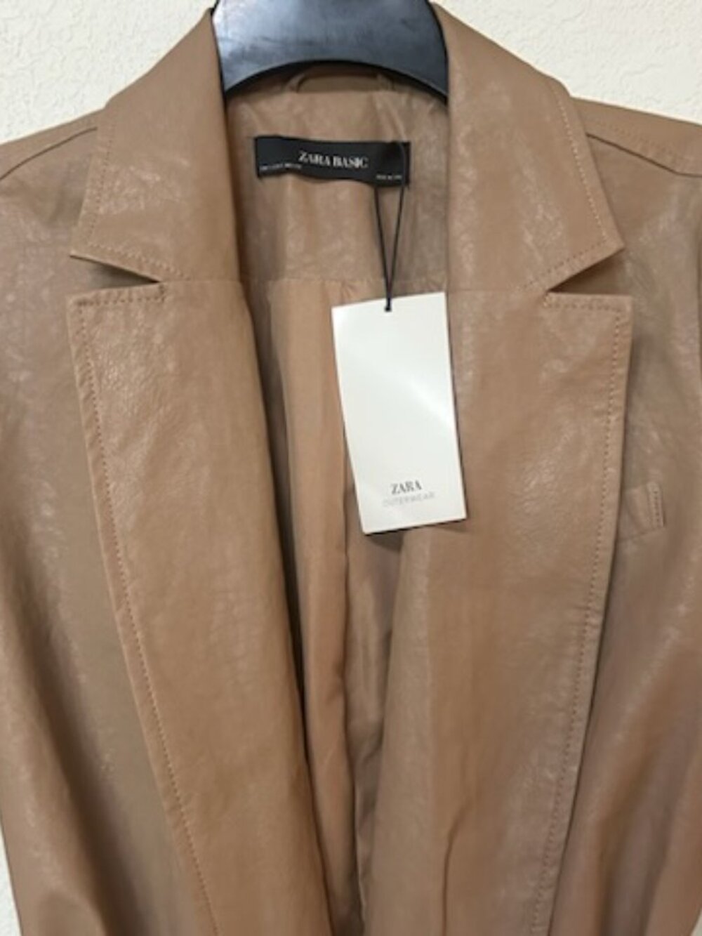 Zara Tan Taupe Brown Faux Leather Belted Jacket - Picture 3 of 10